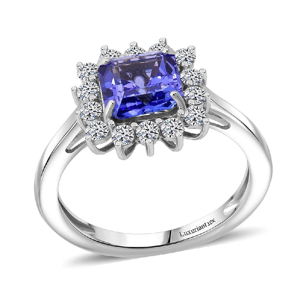 AAA Tanzanite Luxuriant Lab Grown Diamond Starburst Ring in 10K White Gold 2.50 ctw