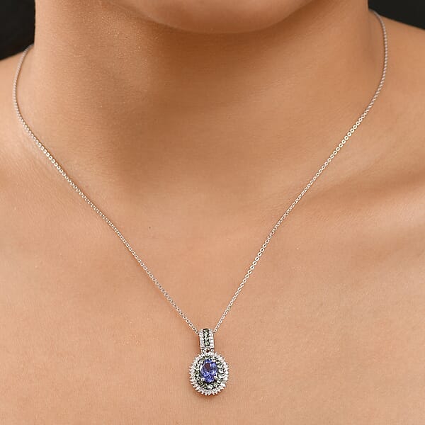 AAA Tanzanite Tsavorite Garnet And Diamond 1.70 Ctw Celestial Glow Pendant Necklace In Rhodium Over Sterling Silver 20 Inches