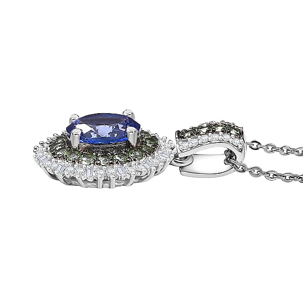 AAA Tanzanite Tsavorite Garnet And Diamond 1.70 Ctw Celestial Glow Pendant Necklace In Rhodium Over Sterling Silver 20 Inches