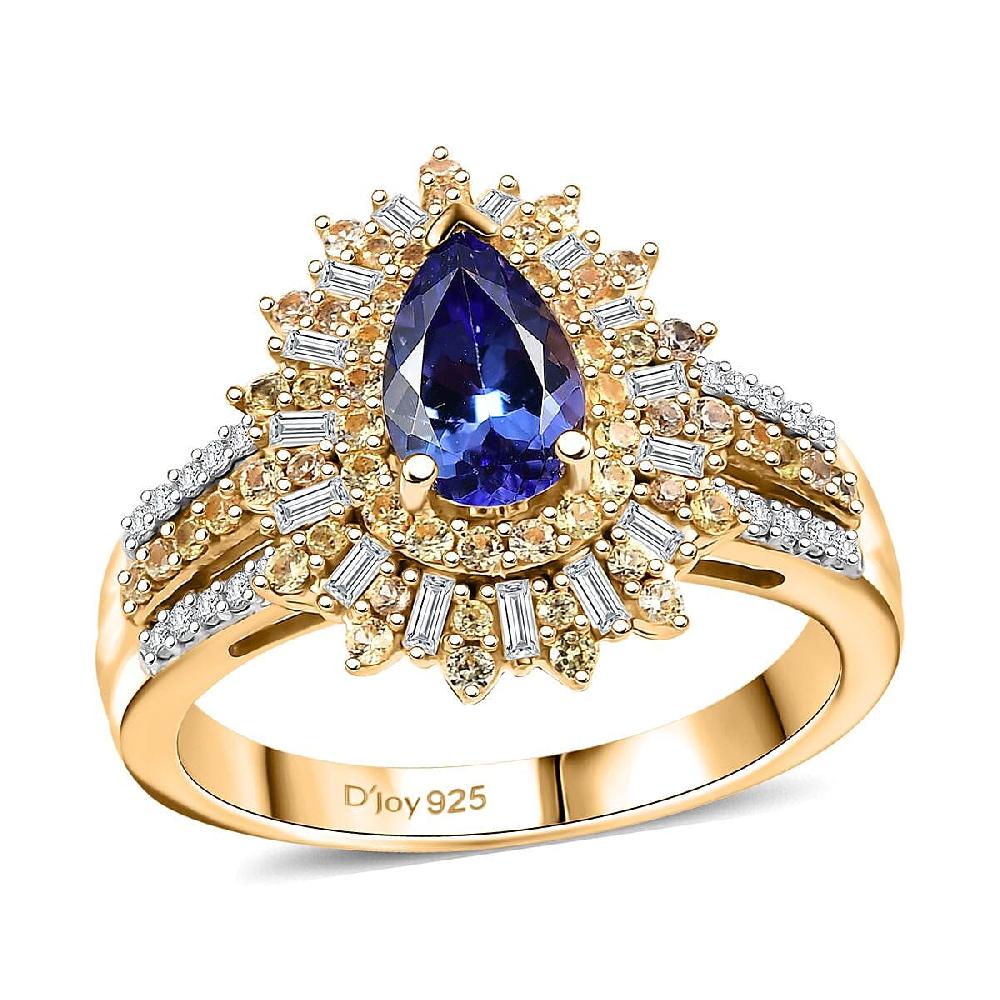 AAA Tanzanite Yellow Sapphire and Diamond 1.80 ctw Starlight Crown Ring in 18K Vermeil Yellow Gold Over Sterling Silver