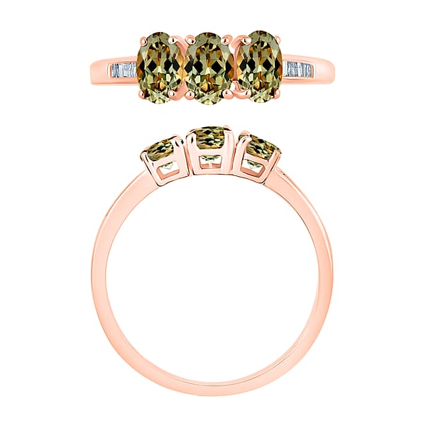 AAA Turkizite And Diamond 1.62 Ctw Ring In 18K Vermeil Rose Gold Over Sterling Silver (Del. In 10-12 Days)
