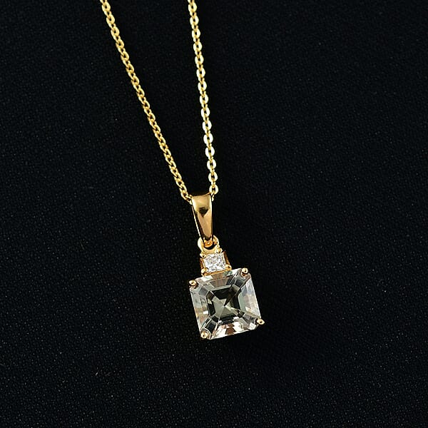 AAA Turkizite And Luxuriant Lab Grown Diamond G-H SI 2.00 Ctw Art Deco Pendant Necklace In 18K Vermeil Yellow Gold Over Sterling Silver 20 Inches