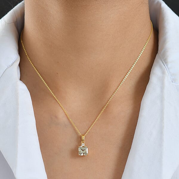 AAA Turkizite And Luxuriant Lab Grown Diamond G-H SI 2.00 Ctw Art Deco Pendant Necklace In 18K Vermeil Yellow Gold Over Sterling Silver 20 Inches