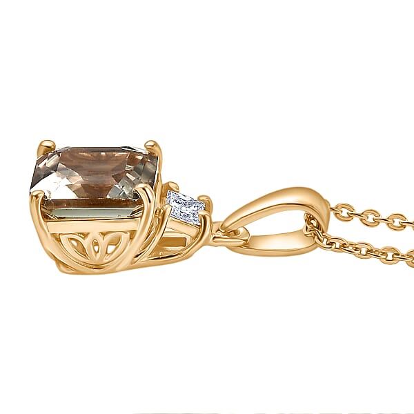 AAA Turkizite And Luxuriant Lab Grown Diamond G-H SI 2.00 Ctw Art Deco Pendant Necklace In 18K Vermeil Yellow Gold Over Sterling Silver 20 Inches
