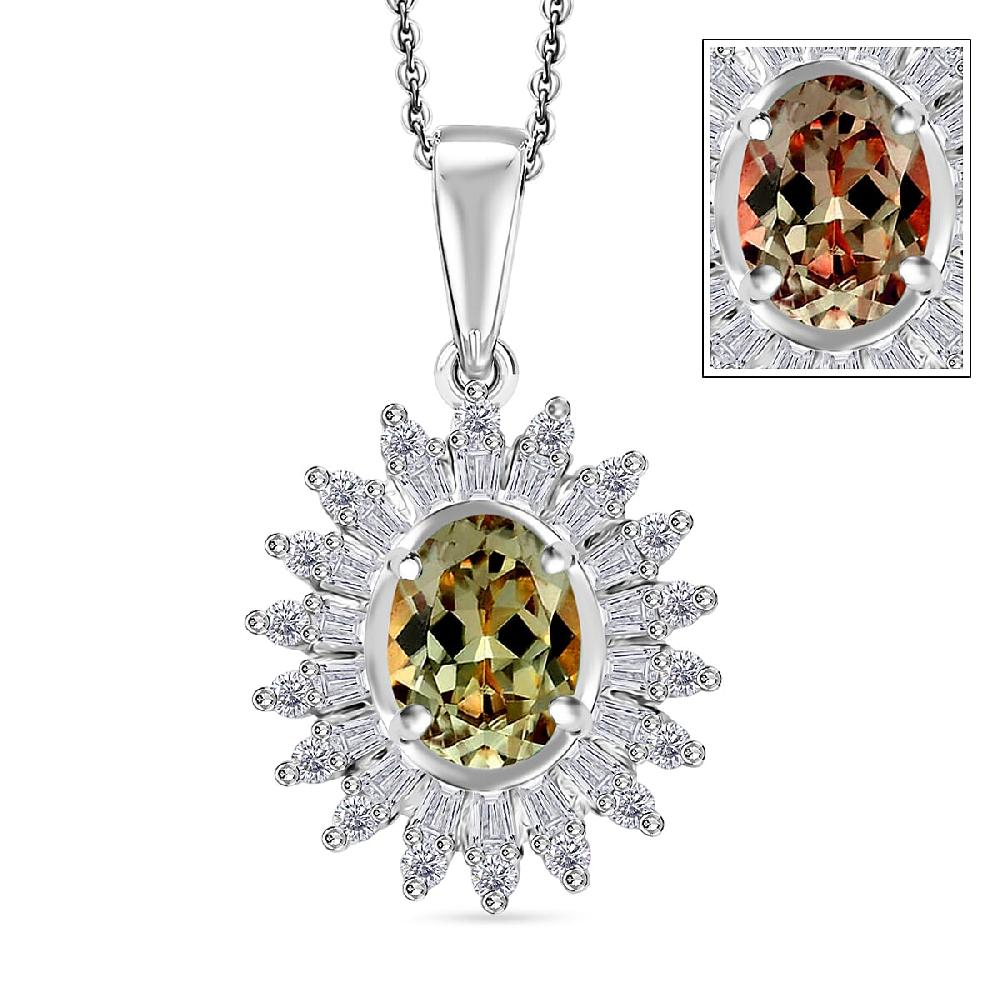 AAA Turkizite and Moissanite 2.48 ctw Pendant Necklace in Rhodium Over Sterling Silver 20 Inches (Del. in 10-12 Days)