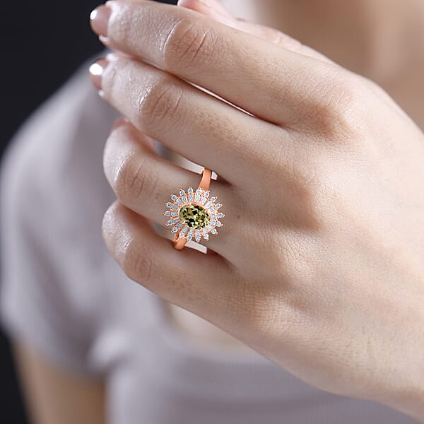 AAA Turkizite And Moissanite 2.48 Ctw Sunburst Ring In 18K Vermeil Rose Gold Over Sterling Silver (Del. In 10-12 Days)