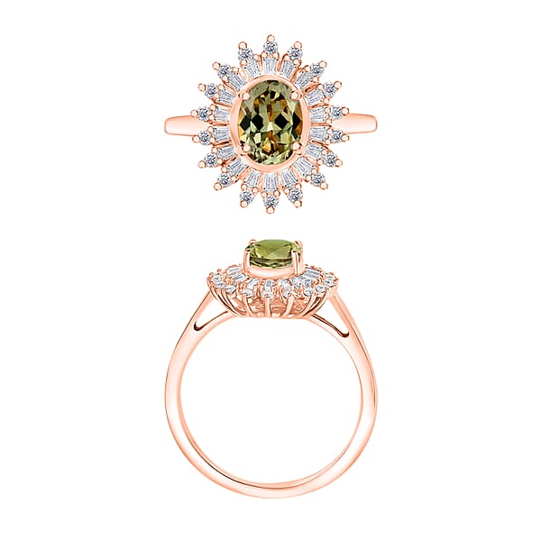 AAA Turkizite And Moissanite 2.48 Ctw Sunburst Ring In 18K Vermeil Rose Gold Over Sterling Silver (Del. In 10-12 Days)