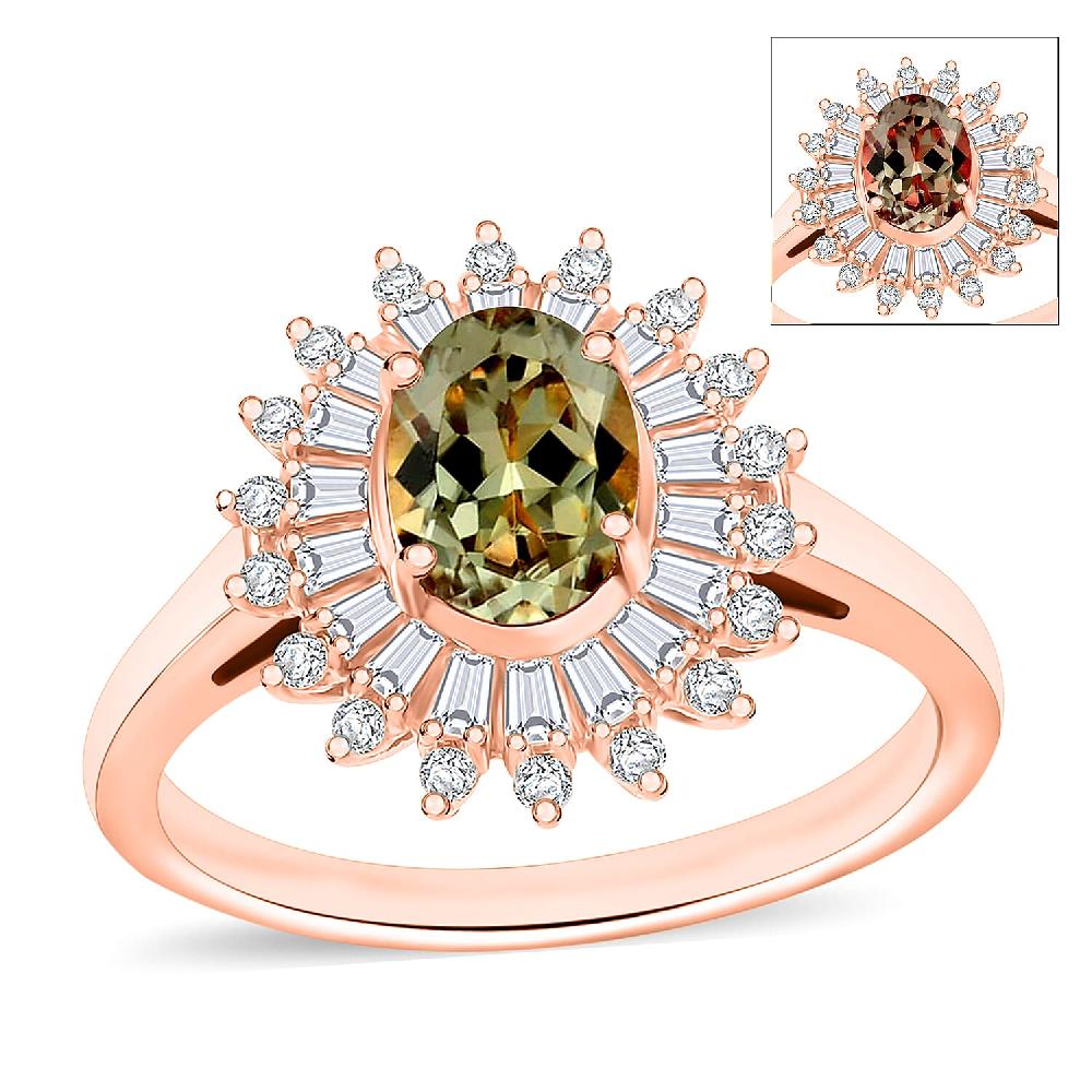 AAA Turkizite and Moissanite 2.48 ctw Sunburst Ring in 18K Vermeil Rose Gold Over Sterling Silver (Del. in 10-12 Days)