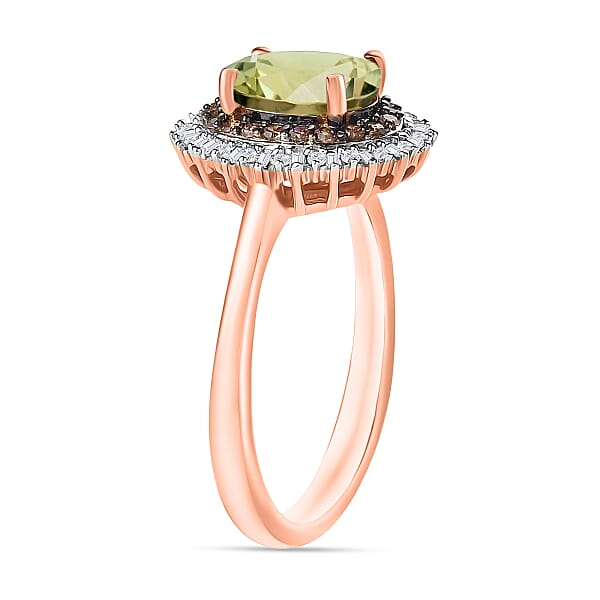 AAA Turkizite Natural Champagne And White Diamond 1.75 Ctw Ring In 18K Vermeil Rose Gold Over Sterling Silver (Del. In 10-12 Days)