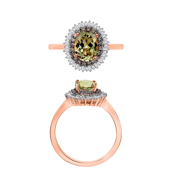 AAA Turkizite Natural Champagne And White Diamond 1.75 Ctw Ring In 18K Vermeil Rose Gold Over Sterling Silver (Del. In 10-12 Days)