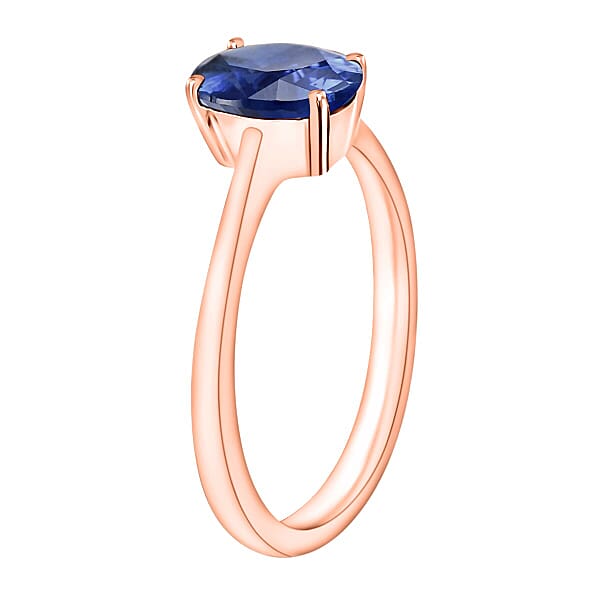 AAAA Ceylon Blue Sapphire Solitaire Ring In 18K Rose Gold 1.40 Ctw