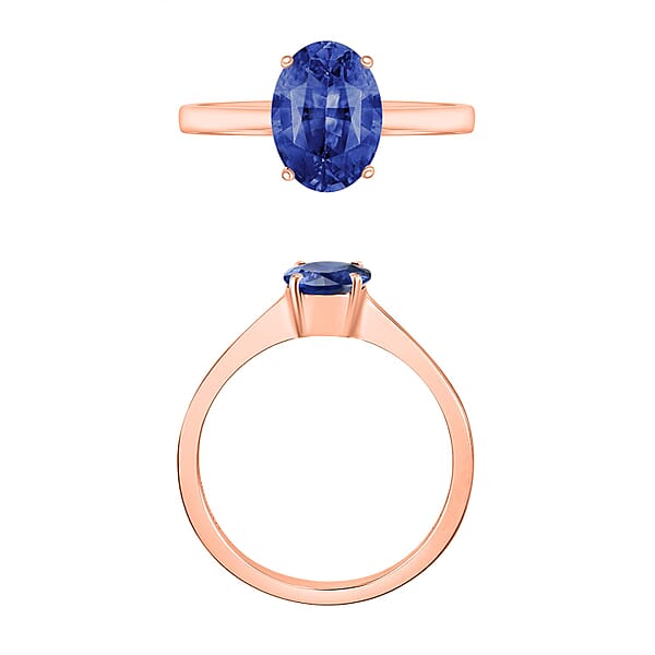 AAAA Ceylon Blue Sapphire Solitaire Ring In 18K Rose Gold 1.40 Ctw