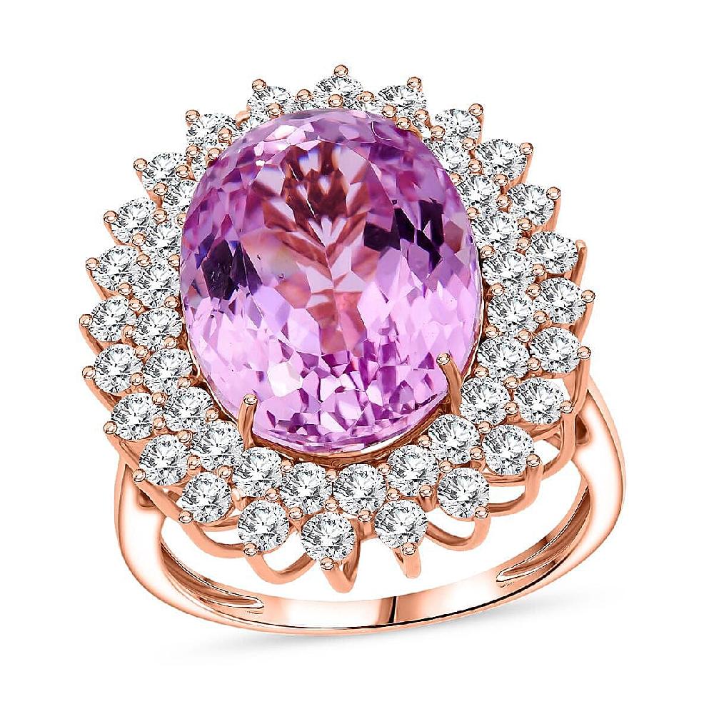 AAAA Patroke Kunzite Lab Grown Diamond Bloom Ring in 10K Rose Gold 14.50 ctw