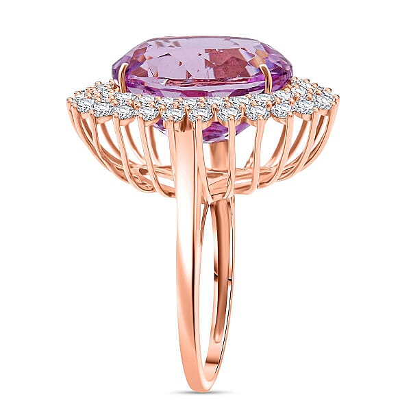 AAAA Patroke Kunzite Lab Grown Diamond Bloom Ring In 10K Rose Gold 14.50 Ctw