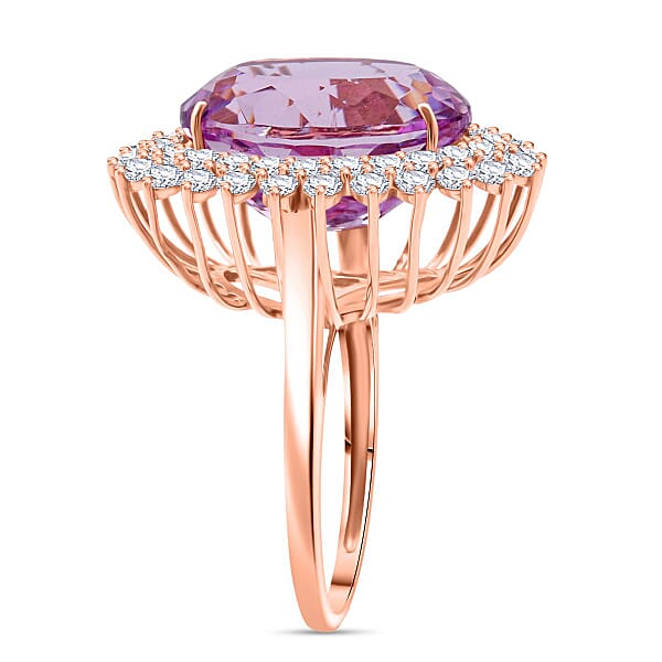 AAAA Patroke Kunzite Lab Grown Diamond Bloom Ring In 10K Rose Gold 14.50 Ctw