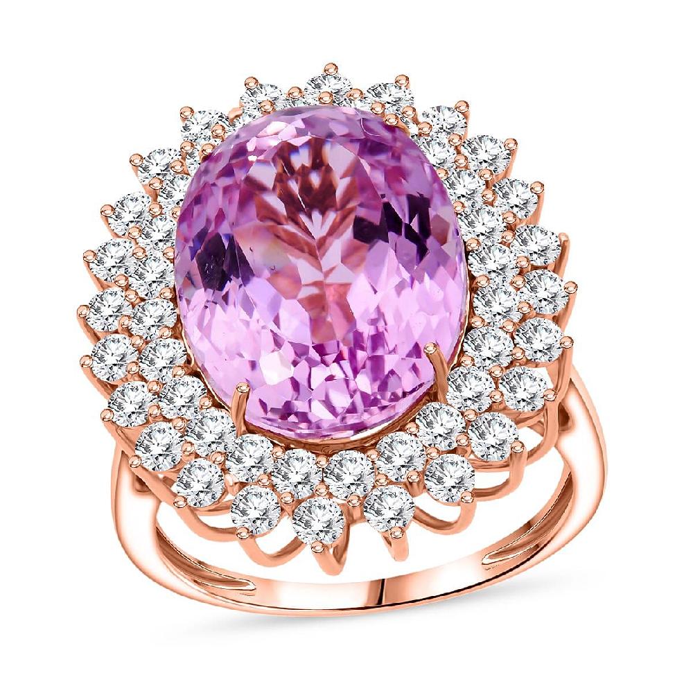 AAAA Patroke Kunzite Lab Grown Diamond Bloom Ring in 10K Rose Gold 14.50 ctw