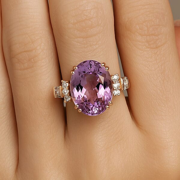 AAAA Patroke Kunzite Lab Grown Diamond Ring In 10K Rose Gold 17.00 Ctw
