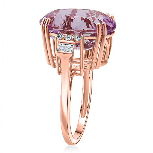 AAAA Patroke Kunzite Lab Grown Diamond Ring In 10K Rose Gold 17.00 Ctw