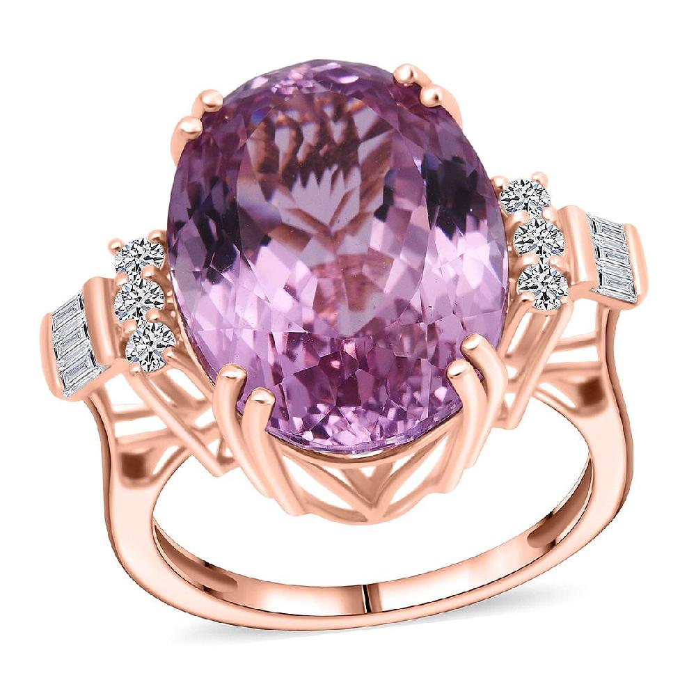 AAAA Patroke Kunzite Lab Grown Diamond Ring in 10K Rose Gold 17.00 ctw