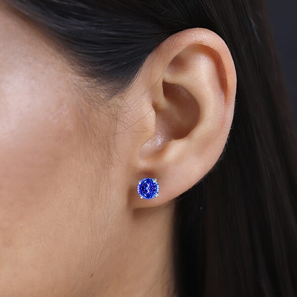 AAAA Tanzanite 2.90 Ctw Solitaire Stud Earrings In 950 Platinum (Del. In 10-12 Days)