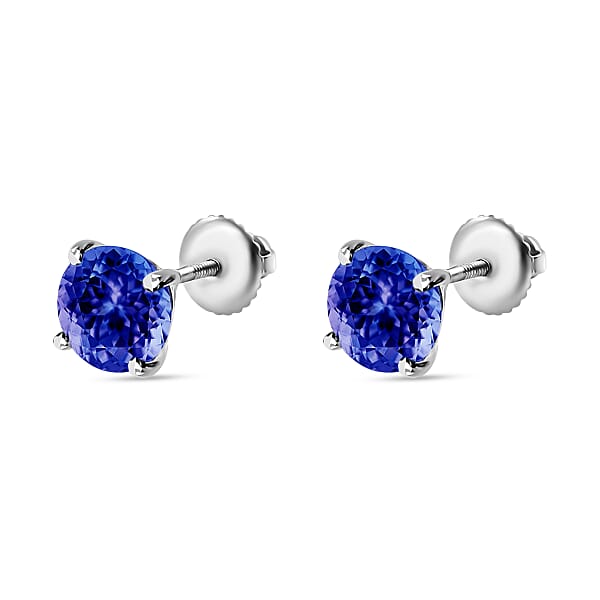 AAAA Tanzanite 2.90 Ctw Solitaire Stud Earrings In 950 Platinum (Del. In 10-12 Days)