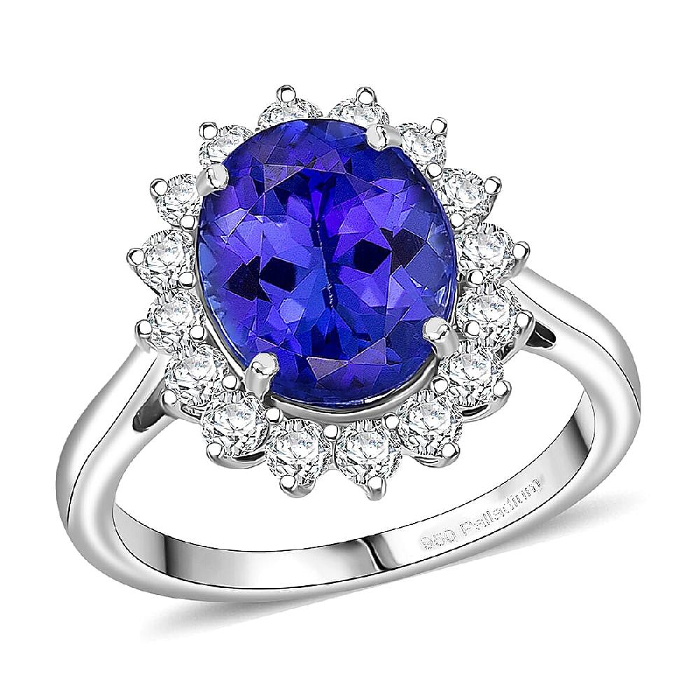 AAAA Tanzanite Diamond Floral Ring in 950 Palladium 4.50 ctw