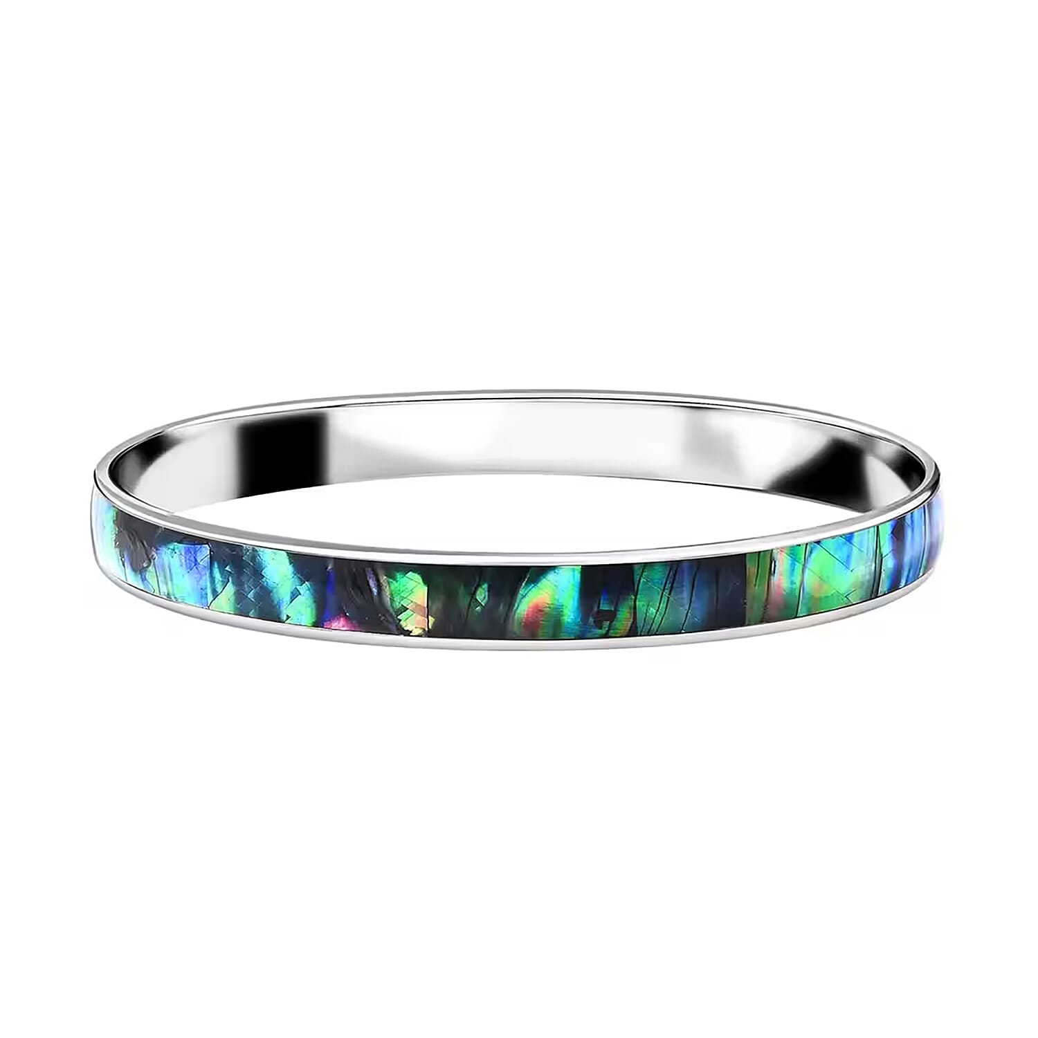 Abalone Shell Bangle Bracelet in Stainless Steel 8 Inches