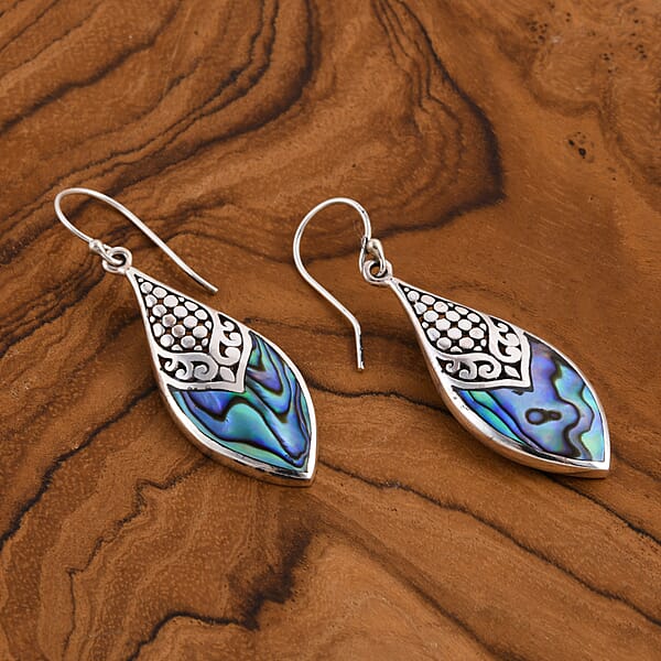 Abalone Shell Dangle Drop Earrings For Women In Sterling Silver