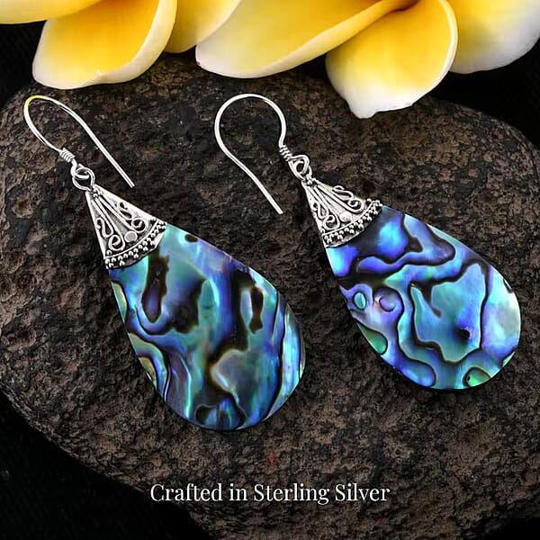 Abalone Shell Dangle Drop Earrings For Women In Sterling Silver