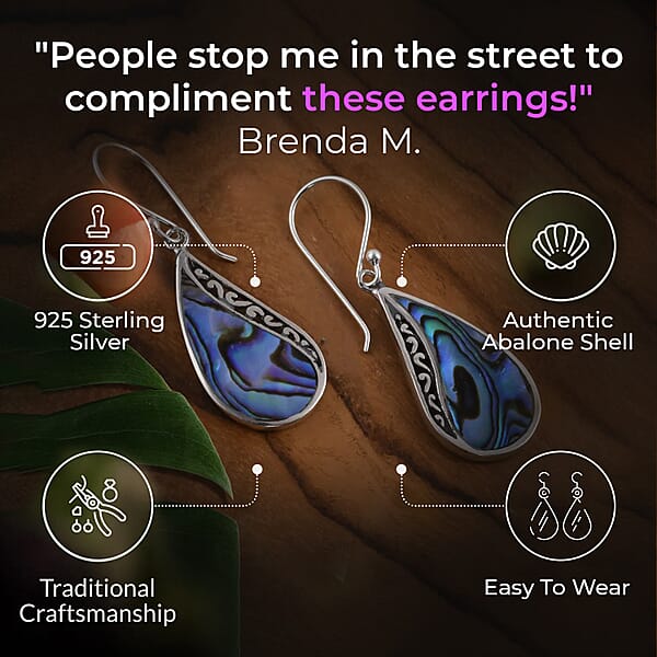 Abalone Shell Drop Earrings For Women In Sterling Silver Beach Fashion Jewelry