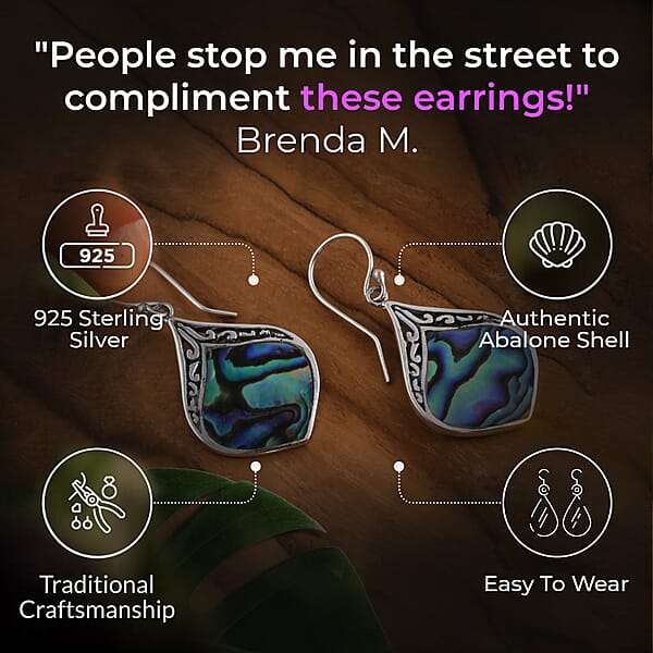 Abalone Shell Drop Earrings In Sterling Silver Dangle Earrings For Women Beach Jewelry
