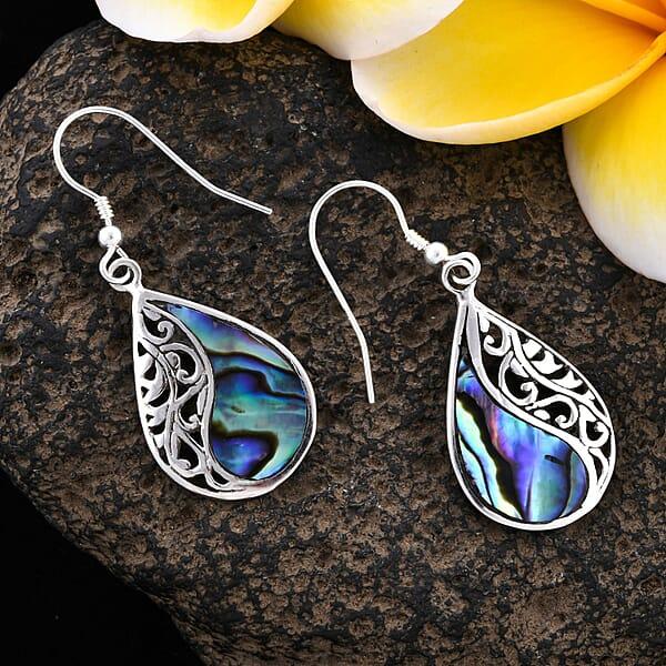Abalone Shell Filigree Drop Earrings In Sterling Silver
