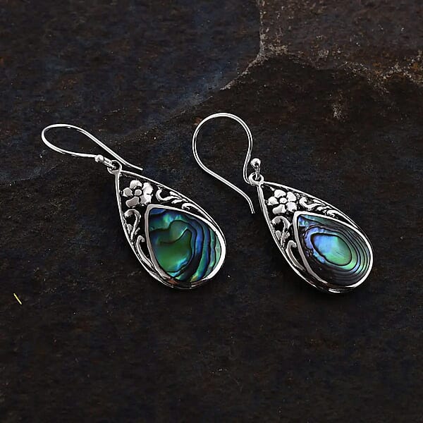Abalone Shell Floral Drop Earrings In Sterling Silver Beach Fashion Jewelry Birthday Gift For Her
