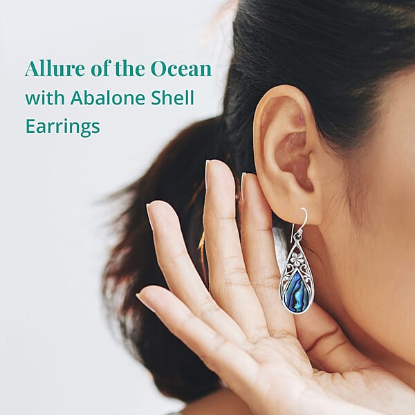 Abalone Shell Floral Drop Earrings In Sterling Silver Beach Fashion Jewelry Birthday Gift For Her
