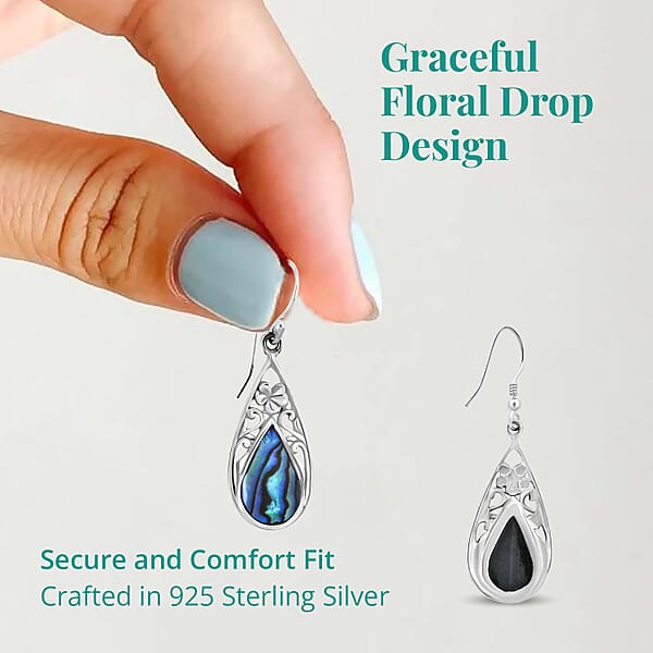 Abalone Shell Floral Drop Earrings In Sterling Silver Beach Fashion Jewelry Birthday Gift For Her
