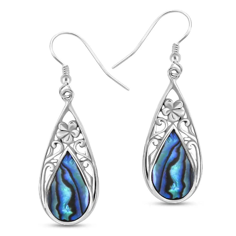 Abalone Shell Floral Drop Earrings in Sterling Silver Beach Fashion Jewelry Birthday Gift For Her