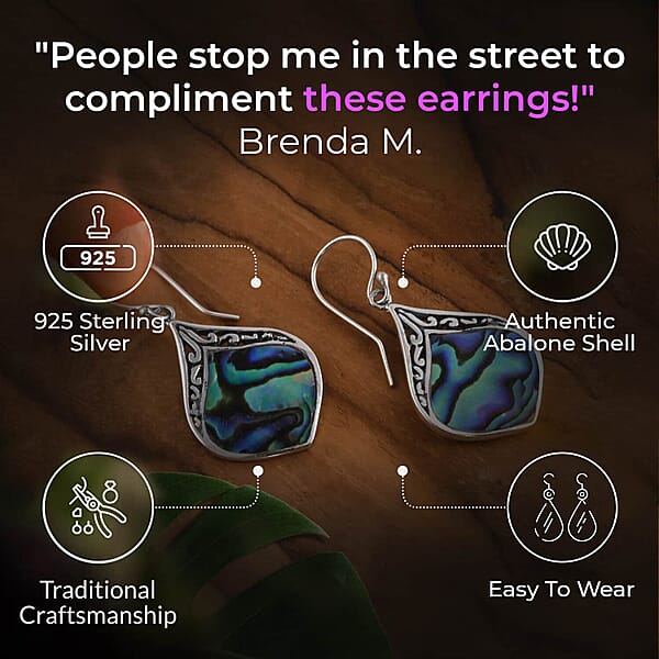Abalone Shell Inlay Resin Block Stretch Bracelet And Earrings In Sterling Silver