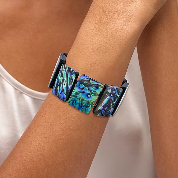 Abalone Shell Inlay Resin Block Stretch Bracelet Beach Fashion Jewelry