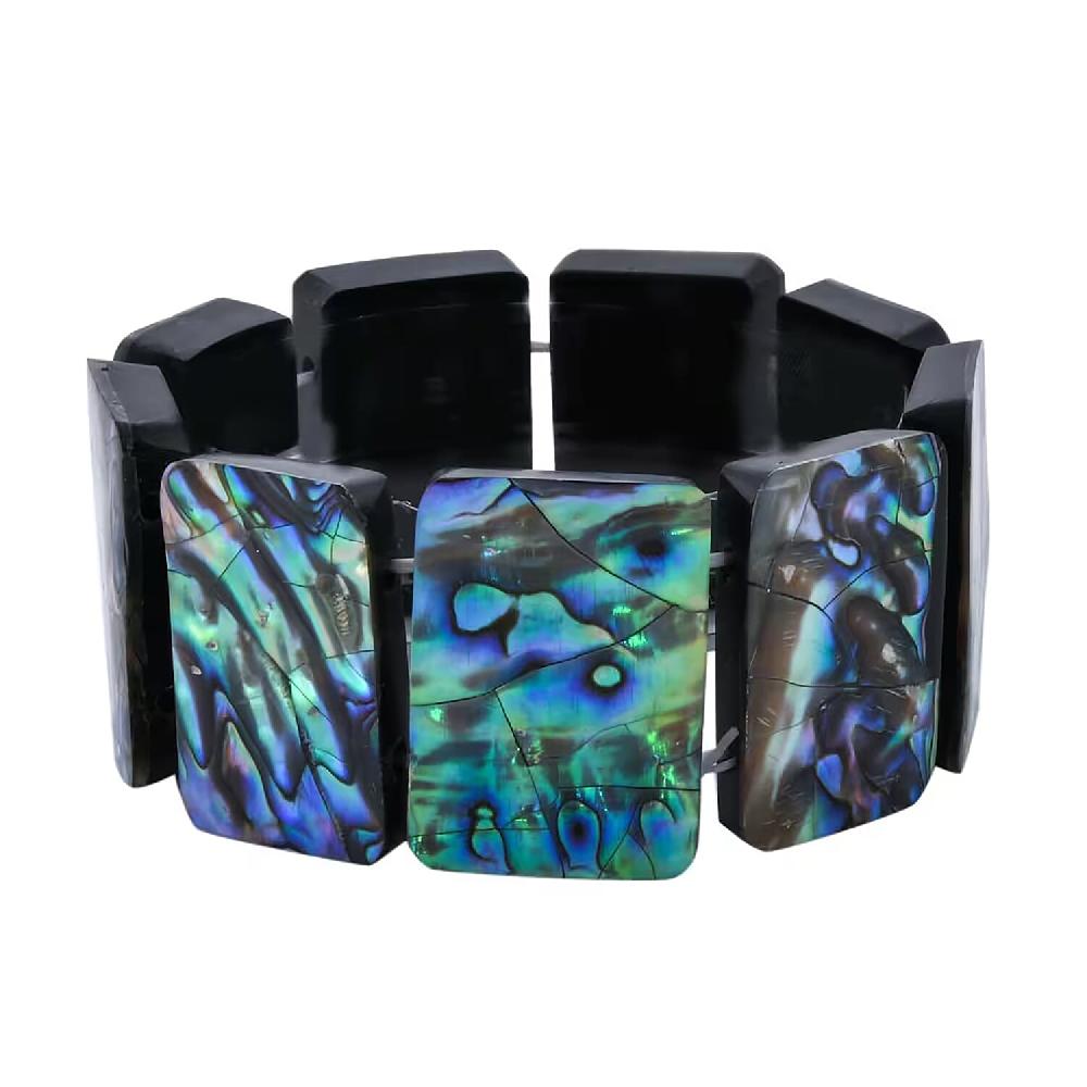 Abalone Shell Inlay Resin Block Stretch Bracelet Beach Fashion Jewelry
