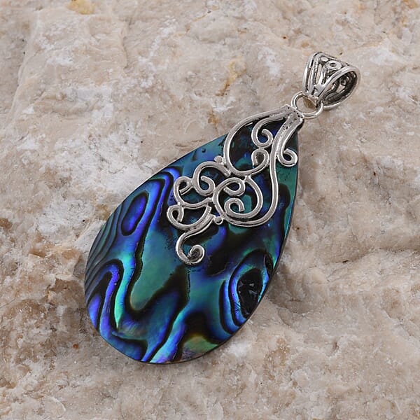 Abalone Shell Pear Drop Pendant Without Chain In Sterling Silver