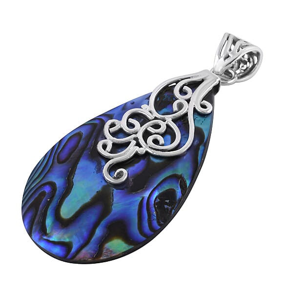 Abalone Shell Pear Drop Pendant Without Chain In Sterling Silver