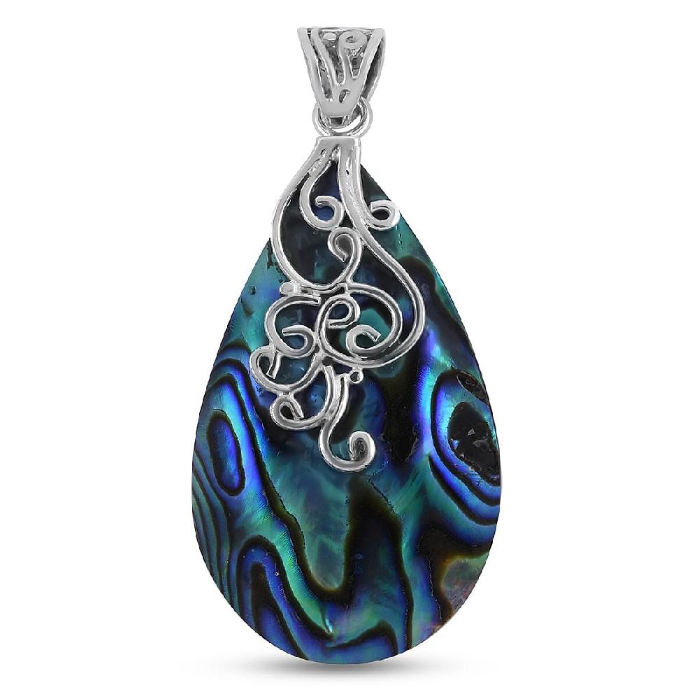 Abalone Shell Pear Drop Pendant without Chain in Sterling Silver