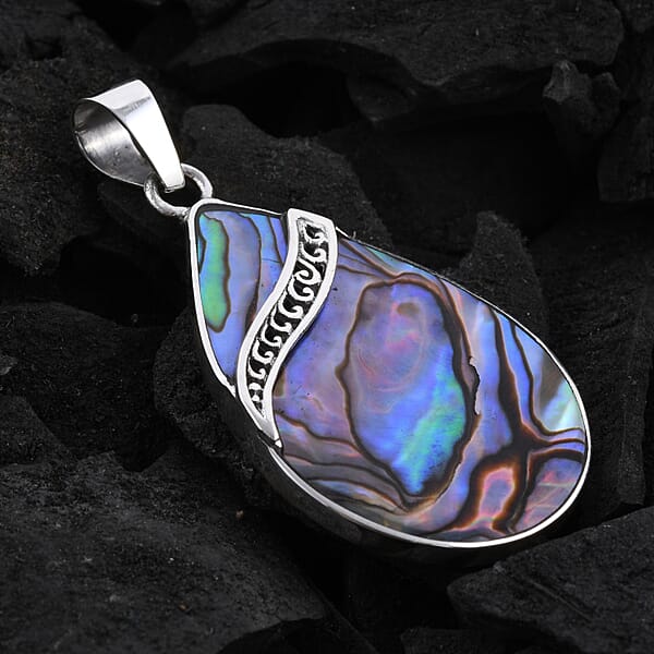 Abalone Shell Pear Pendant Without Chain In Sterling Silver