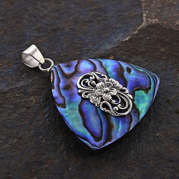 Abalone Shell Trillion Pendant Without Chain In Sterling Silver