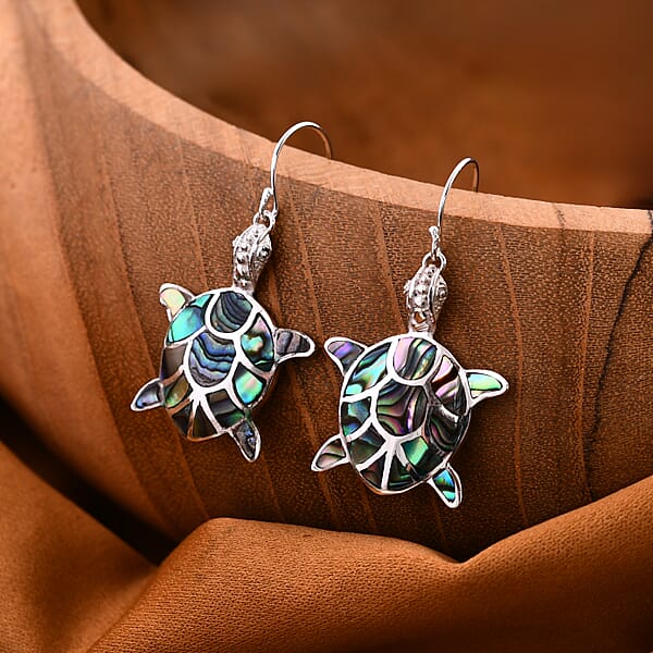 Abalone Shell Turtle Earrings In Sterling Silver