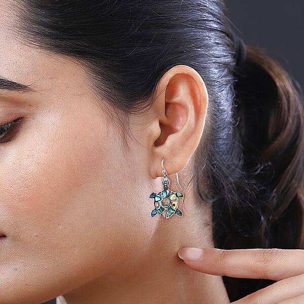 Abalone Shell Turtle Earrings In Sterling Silver