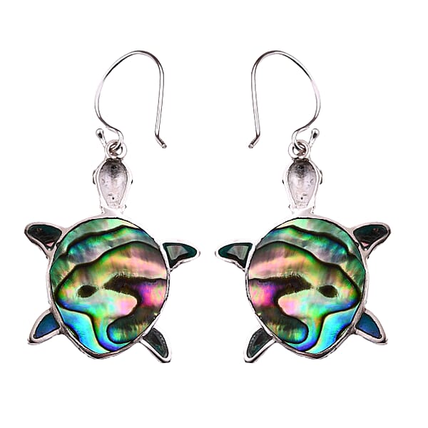 Abalone Shell Turtle Earrings In Sterling Silver