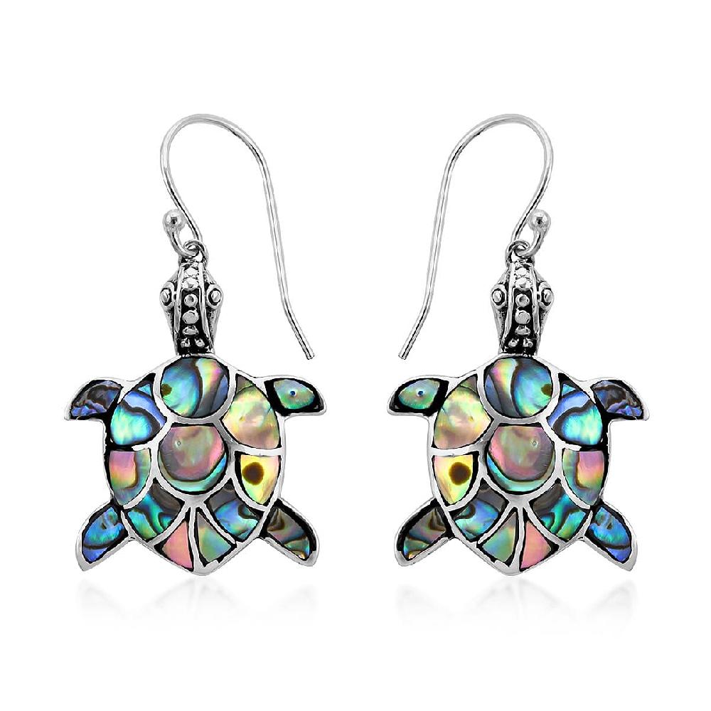 Abalone Shell Turtle Earrings in Sterling Silver