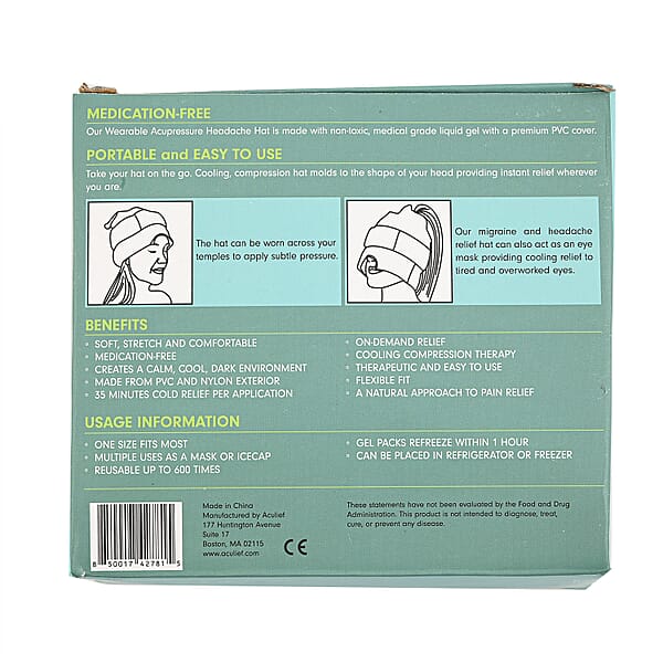 Aculief Wearable Acupressure Headache & Migraine Relief Hat- Black