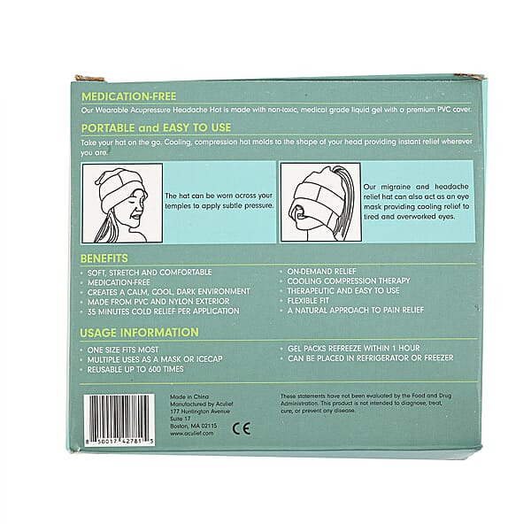 Aculief Wearable Acupressure Headache & Migraine Relief Hat- Teal